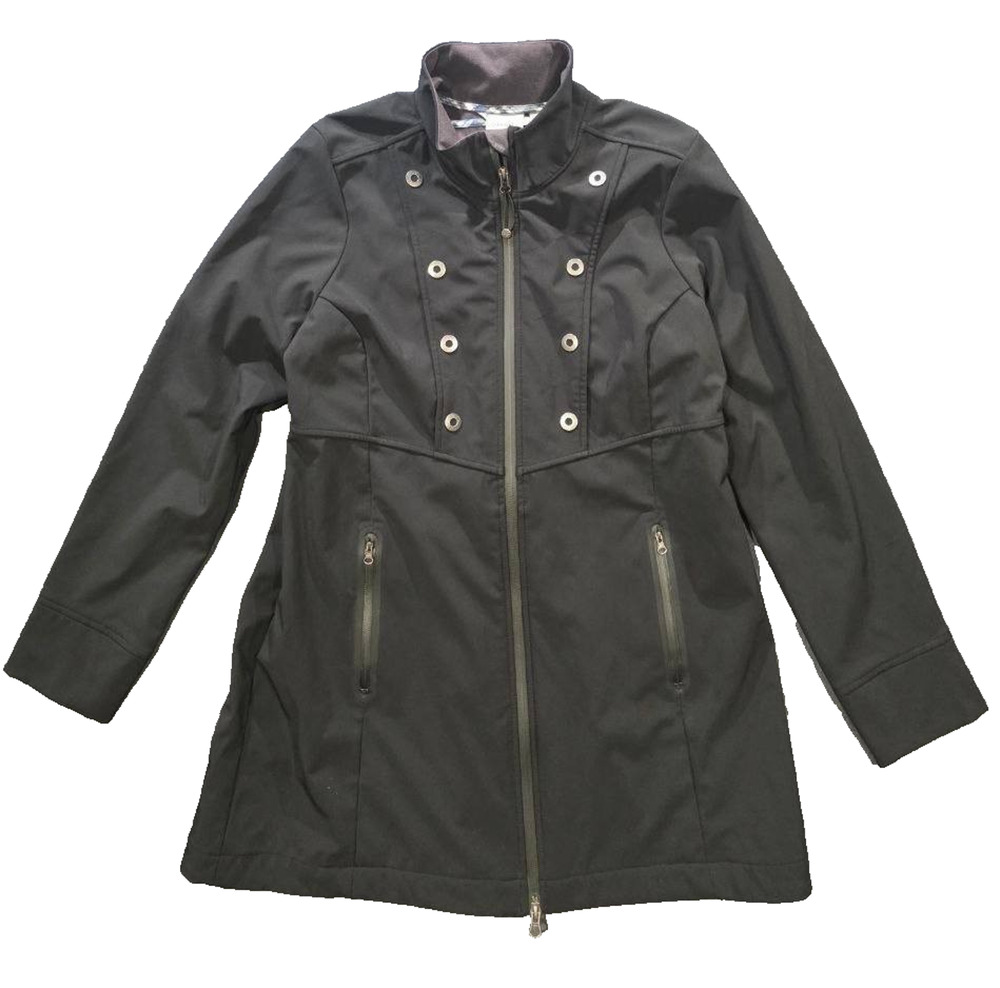 Athleta Jacket Womens Black Softshell Long Coat Full Zip Grommet XL A011332